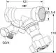 Technisches Diagramm eines Strangabsperrventils mit mehreren Anschlüssen, einschließlich Gewinde und Entleerungsventil, hergestellt von IMI Hydronic Engineering.